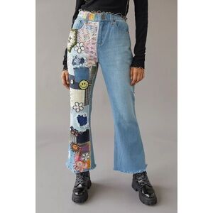 BDG Urban Outfitters High-Waisted Flare Patchwork Jeans in Indigo Craft Size 28